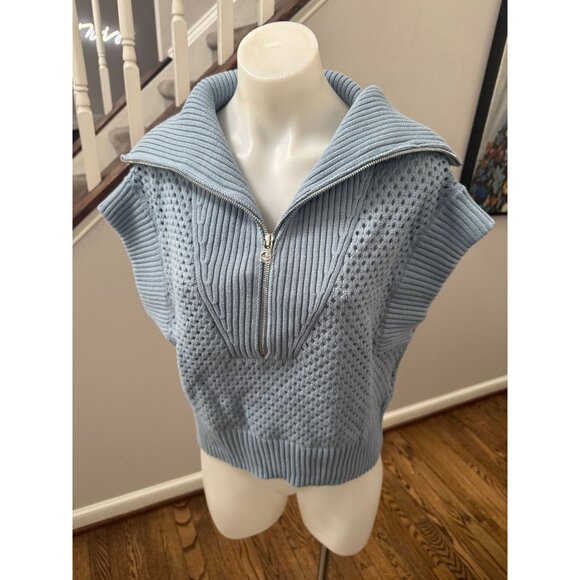 NWT VARLEY Mila Half Zip Quarter Knit Sweater Vest Ashley Blue Size Small - Picture 2 of 4